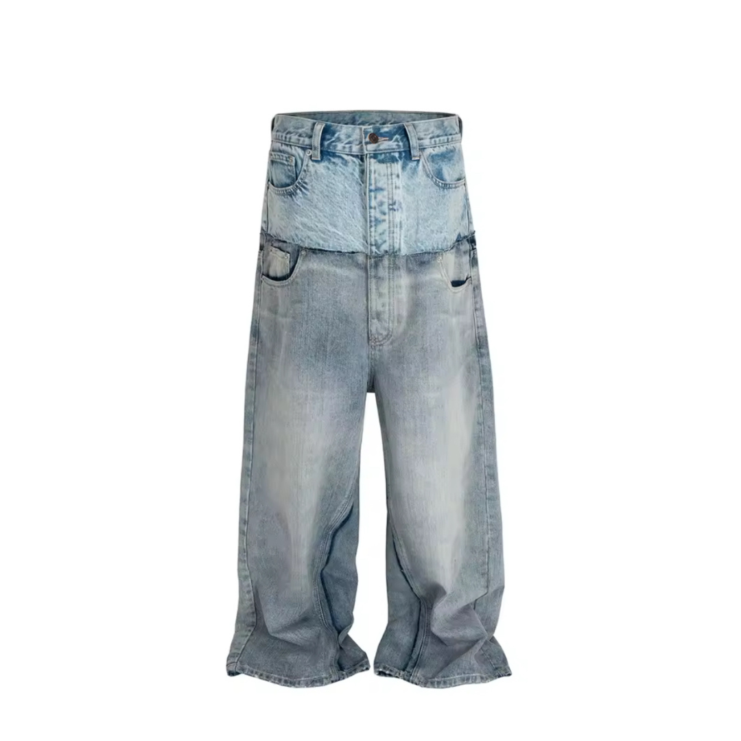 Double Waist Oversized Baggy Light Denim