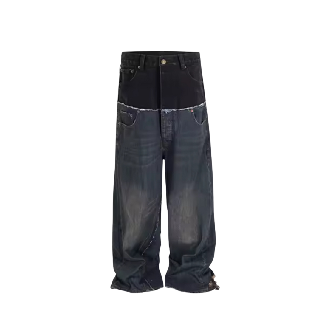 Double Waist Oversized Baggy Black Denim