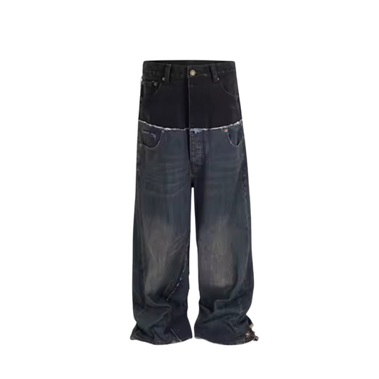 Double Waist Oversized Baggy Black Denim