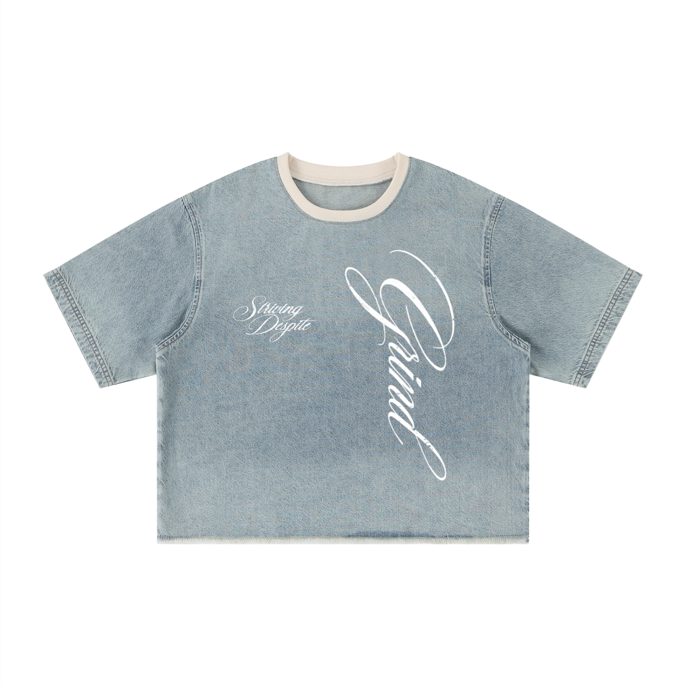 Unisex Vintage Wash Boxy Raw Hem Denim T-Shirt