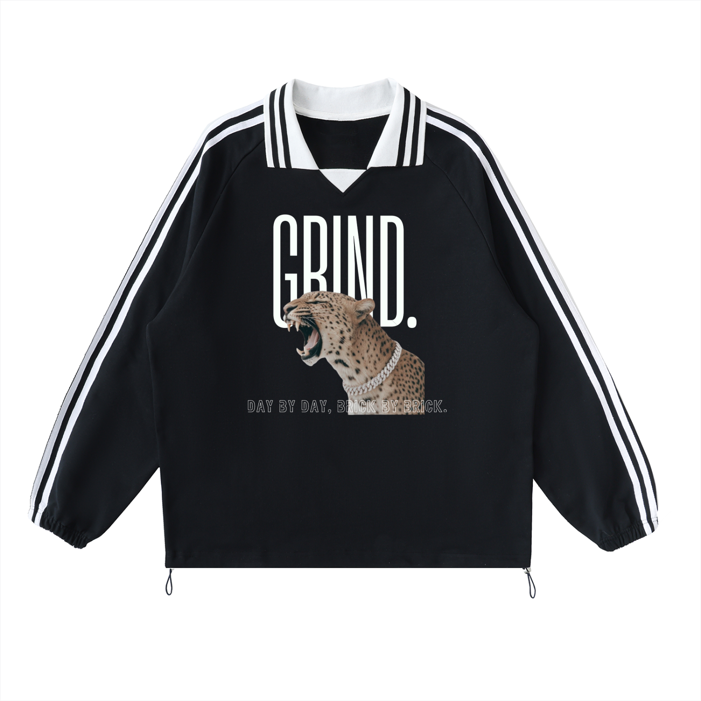 Contrast Striped Lapel Collar Sweatshirt
