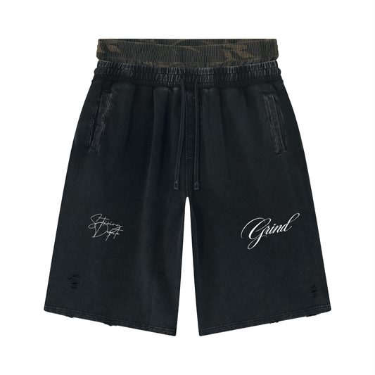 Unisex Vintage Wash Distressed Wide Leg Shorts