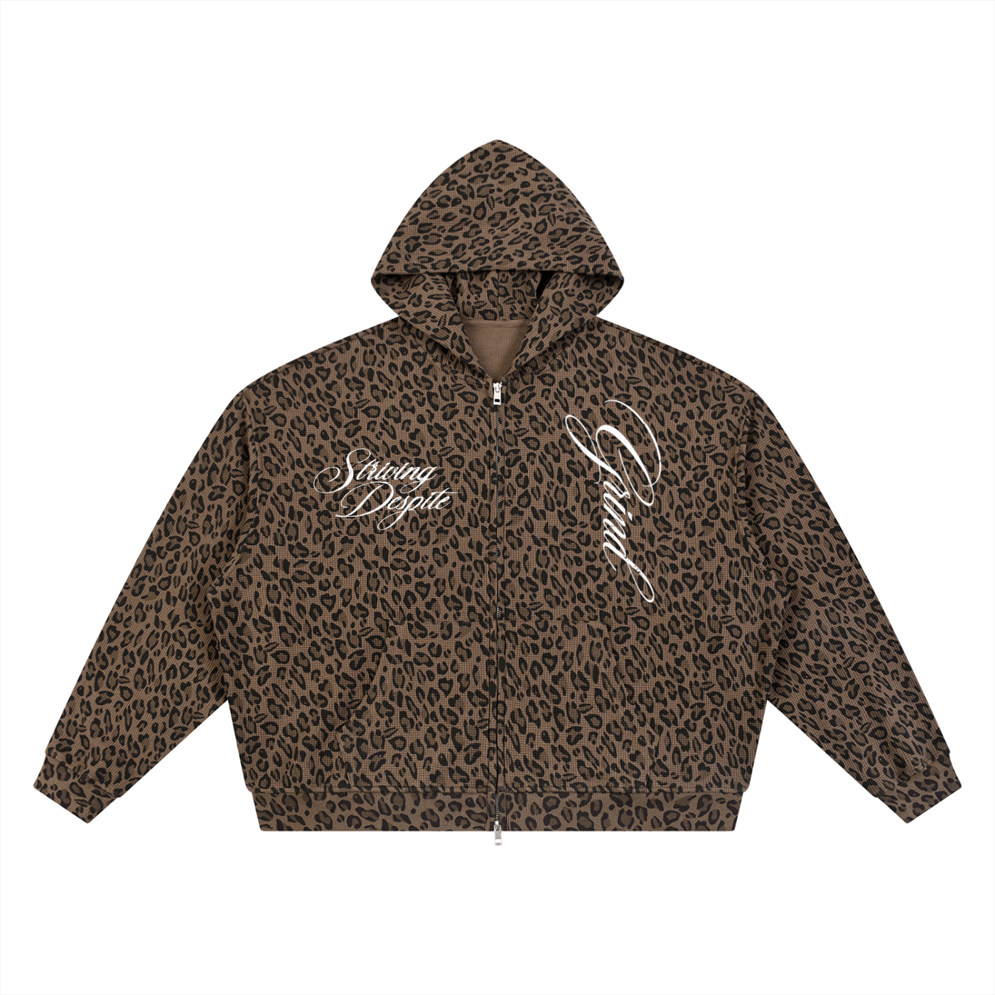 Unisex Leopard Print Waffle Full Zip Hoodie