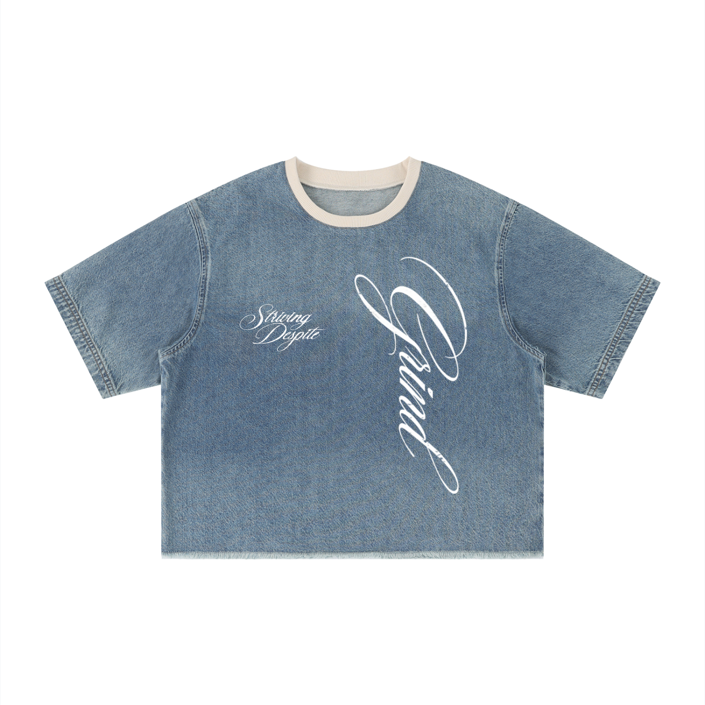 Unisex Vintage Wash Boxy Raw Hem Denim T-Shirt
