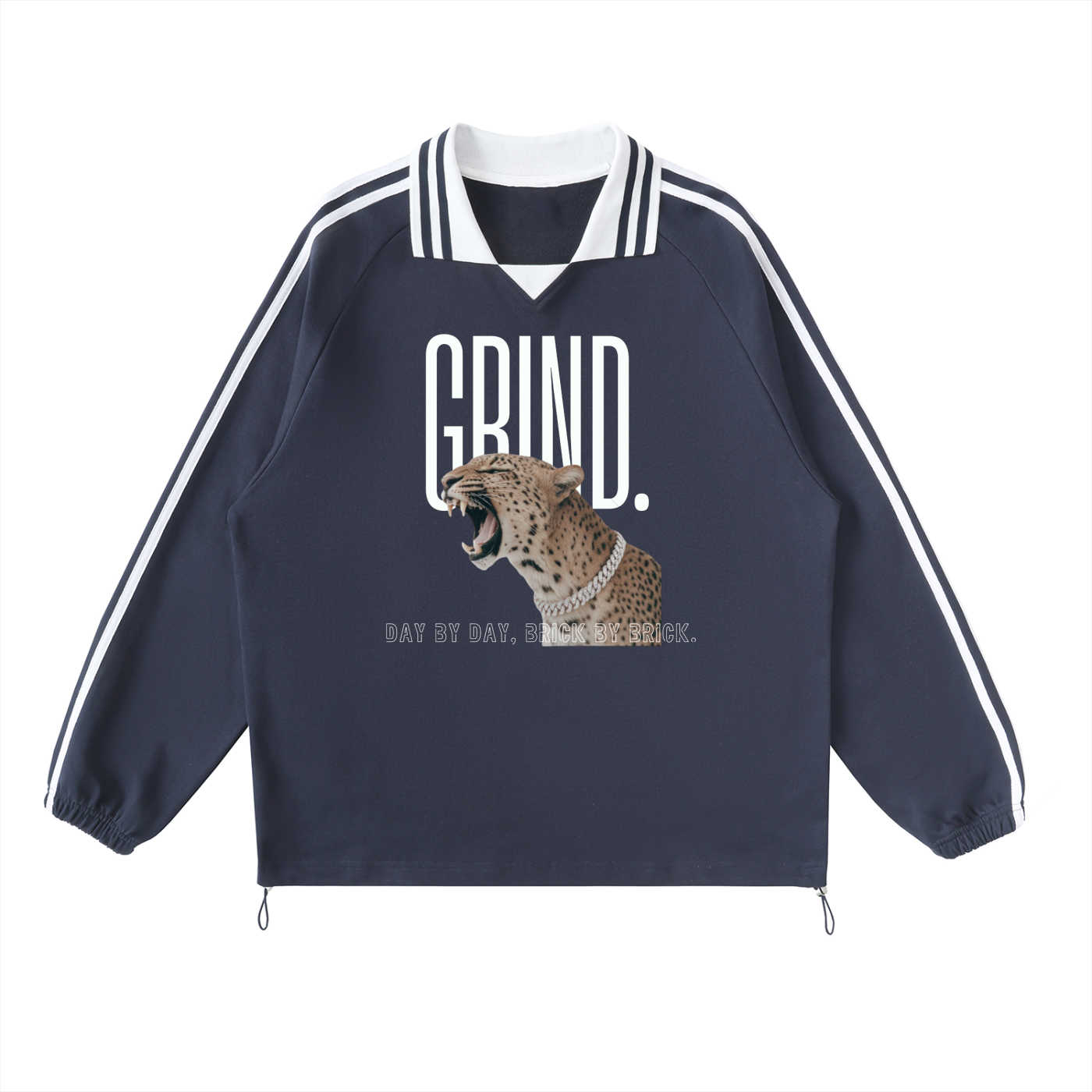 Contrast Striped Lapel Collar Sweatshirt