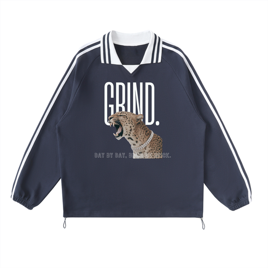 Contrast Striped Lapel Collar Sweatshirt