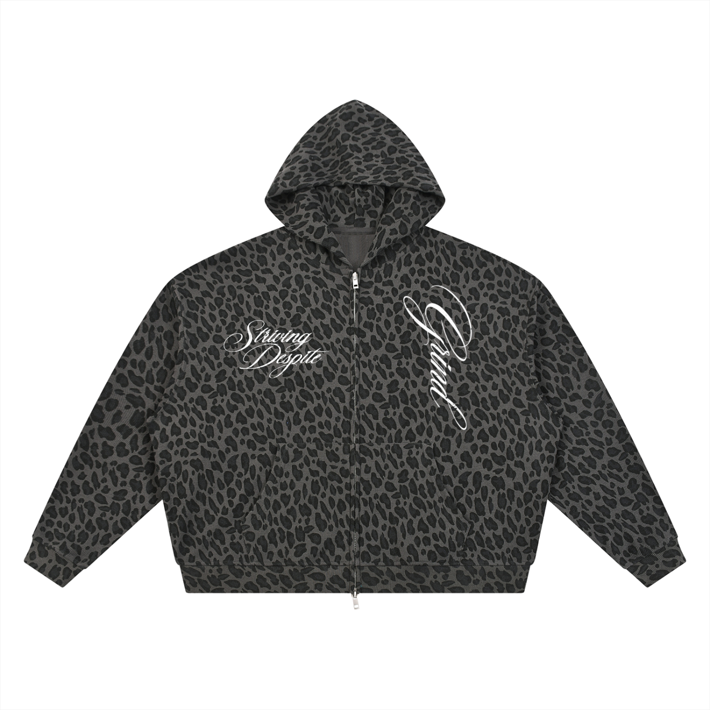 Unisex Leopard Print Waffle Full Zip Hoodie