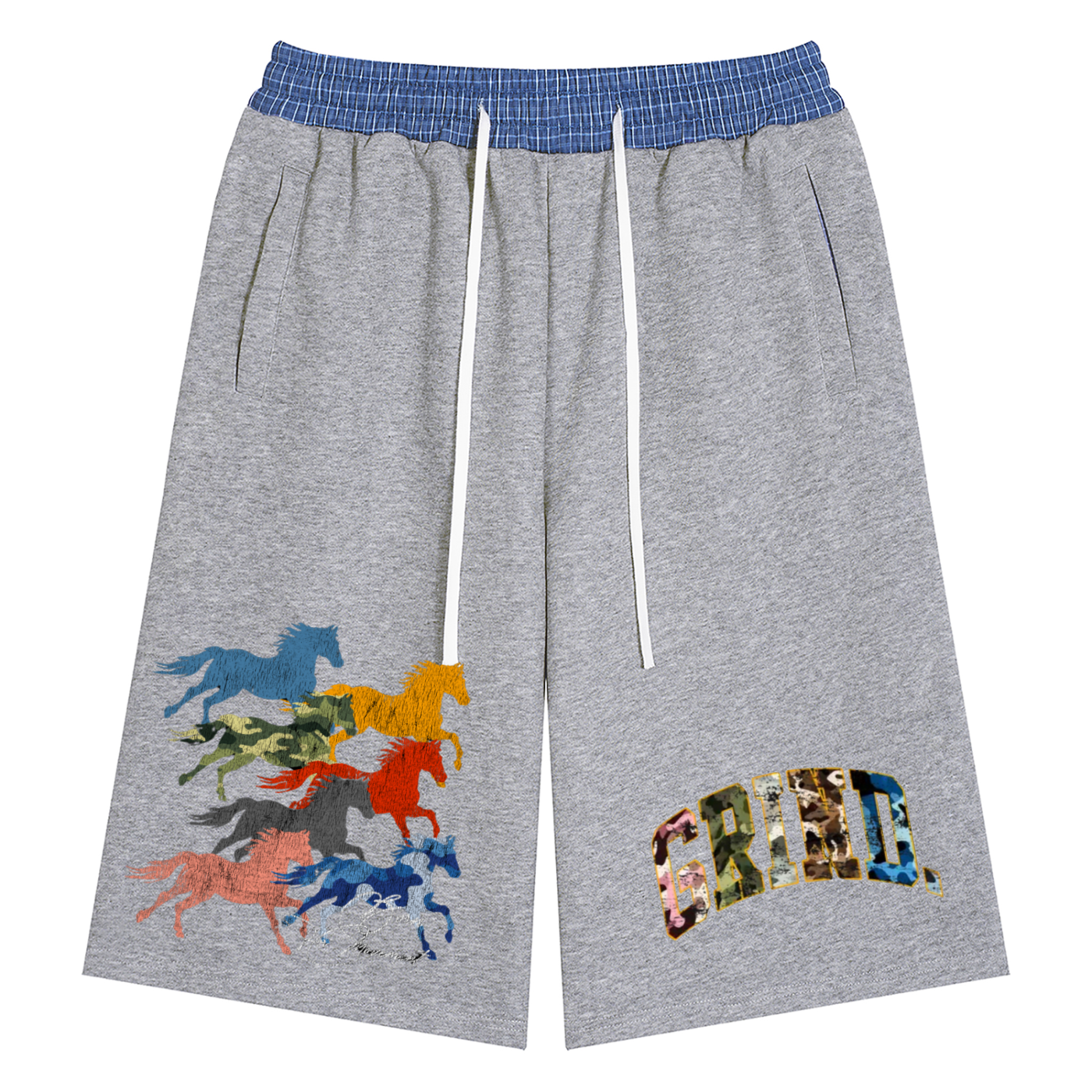 Unisex Plaid Waistband Shorts